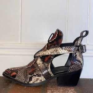 ALLSAINTS Darcy Pointed Toe Snake Skin Booties